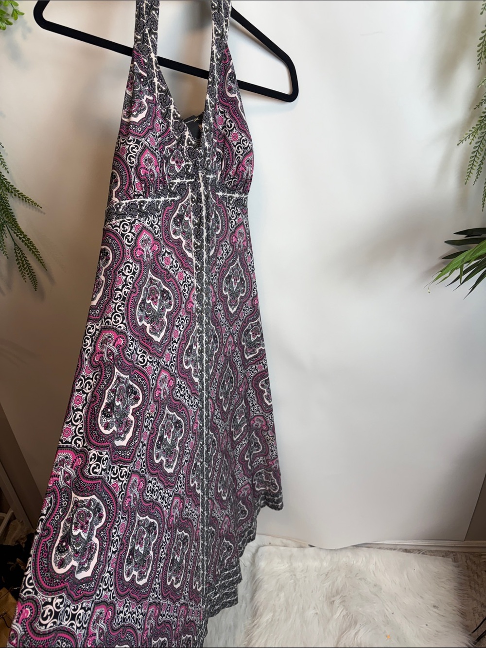 INC International Concepts Pink and Black Paisley Maxi Dress